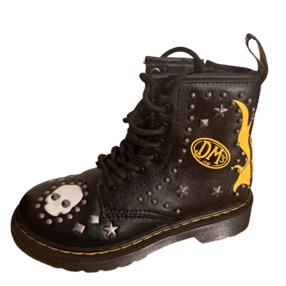 Black & Yellow Studded Kids Combat Boots